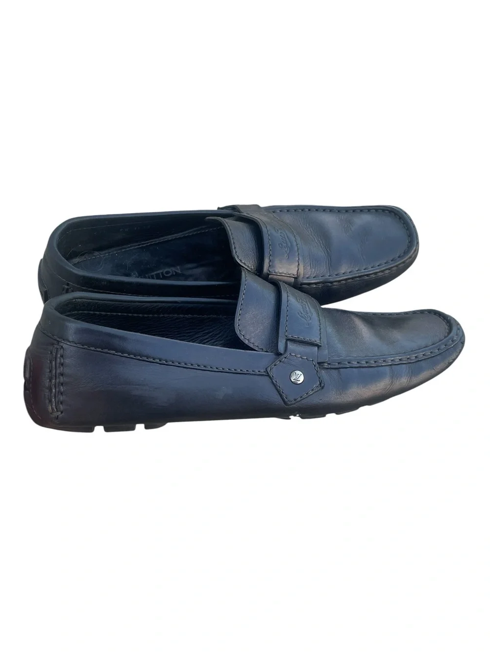 *AUTHENTIC* Louis Vuitton Black Leather Driving Loafers, Size 10.5, COA in photo